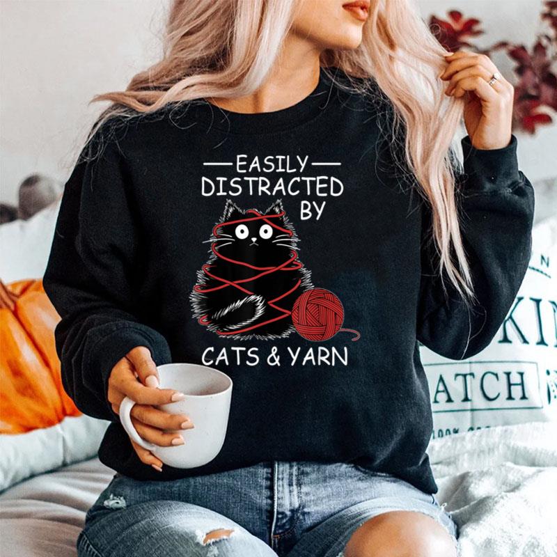 Easily Distracted By Cats And Yarn Kitten Lover Crochet Sweater