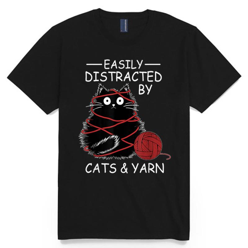 Easily Distracted By Cats And Yarn Kitten Lover Crochet T-Shirt