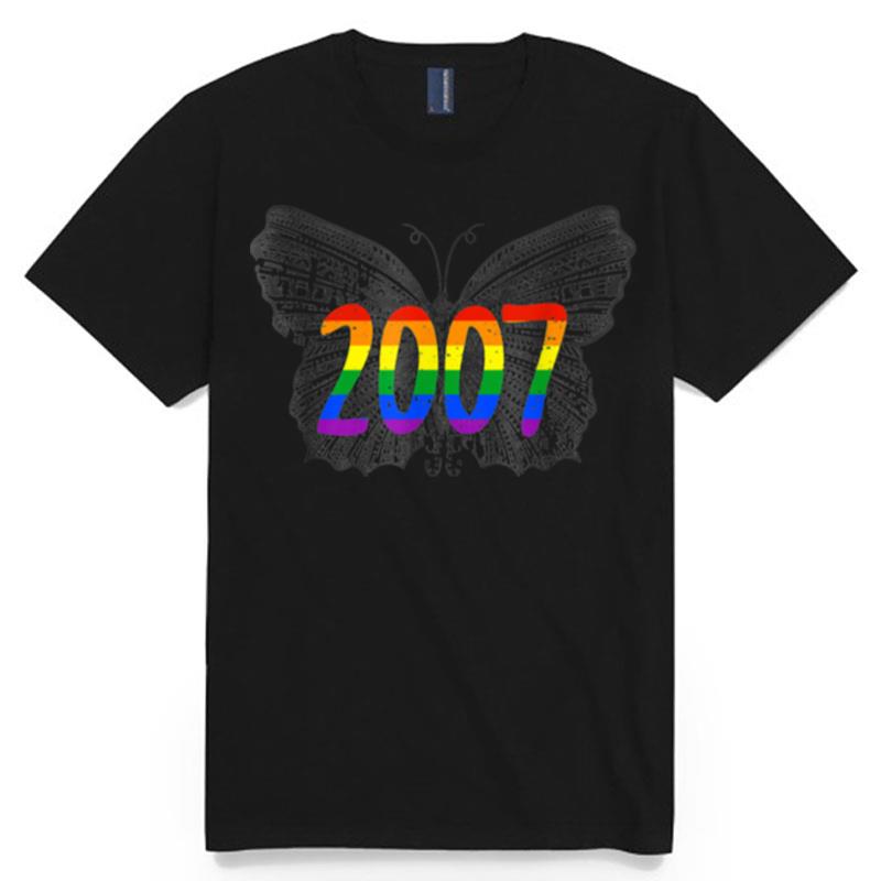 2007 Lgbt Flag Gray Butterfly Gay Pride Month T-Shirt