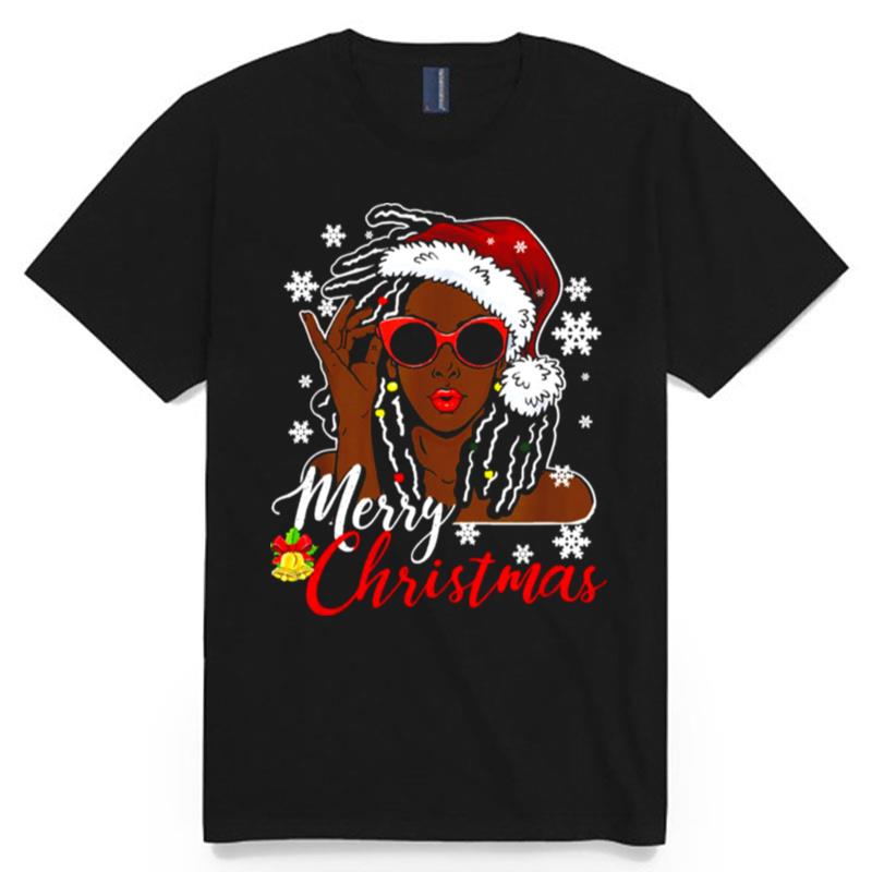 African Black Girl Christmas Santa Claus Merry Christmas T-Shirt