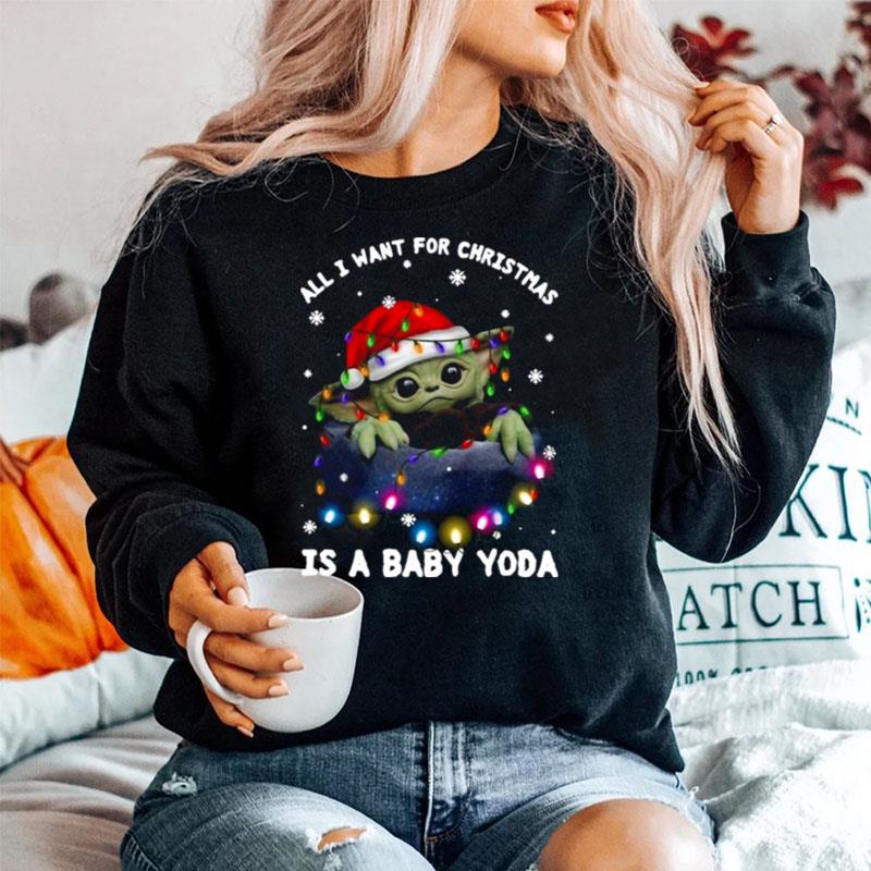 All I Want For Christmas Is Baby Yoda Santa Merry Christmas Light Sweater