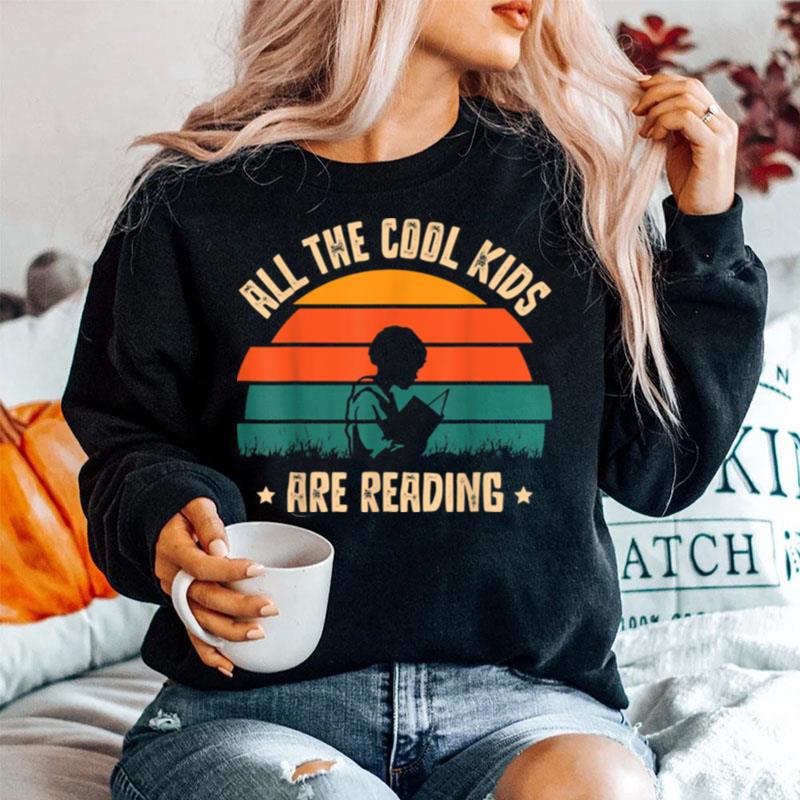 All The Cool Are Reading Book Vintage Reto Sunset Sweater