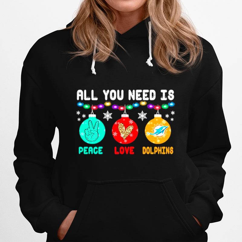 All You Need Is Peace Love Miami Dolphins Merry Christmas Light Hoodie