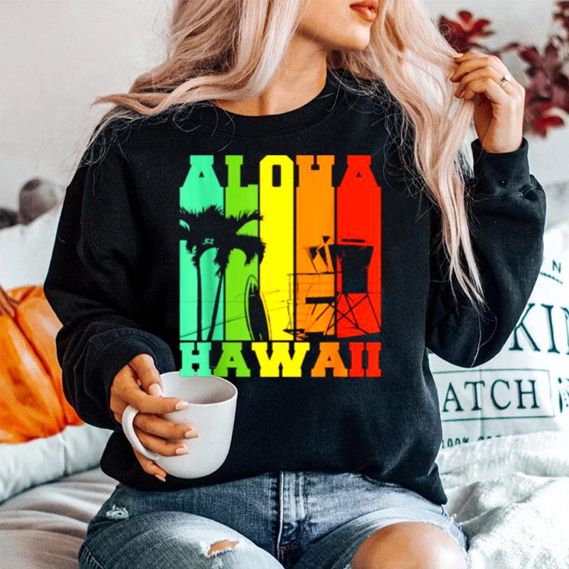 Aloha Tropical Hawaii Palm Trees Beach Vintage Sweater