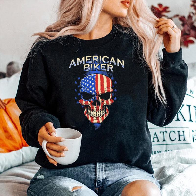 American Biker Skull American Flag Sweater