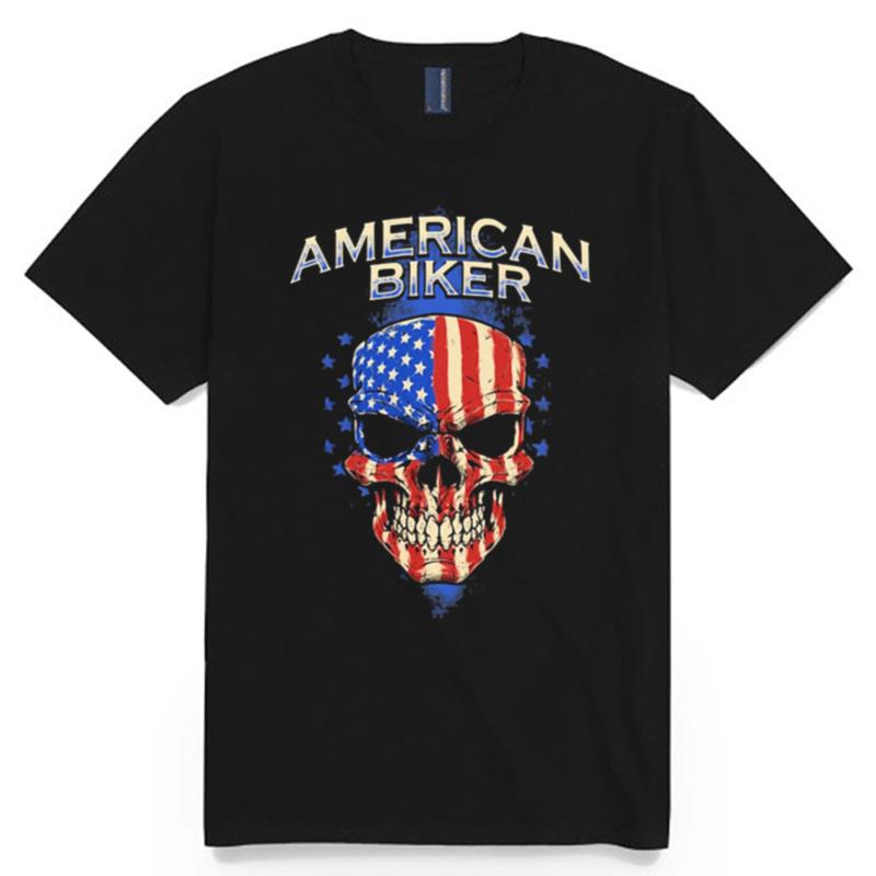 American Biker Skull American Flag T-Shirt