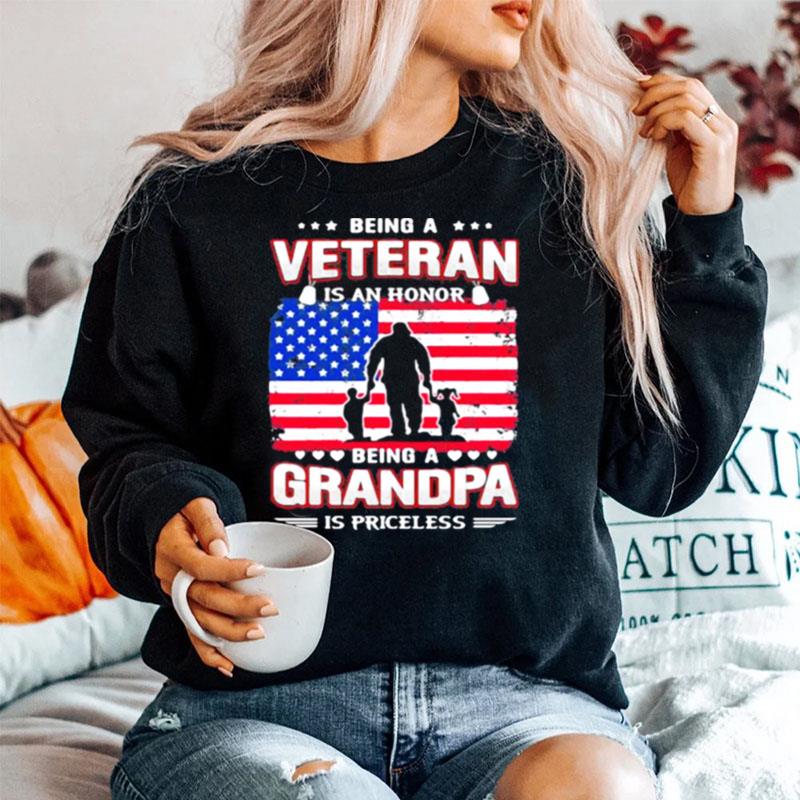 Being A Veteran Is An Honnor Being A Grandpa Is Priceless American Flag Sweater