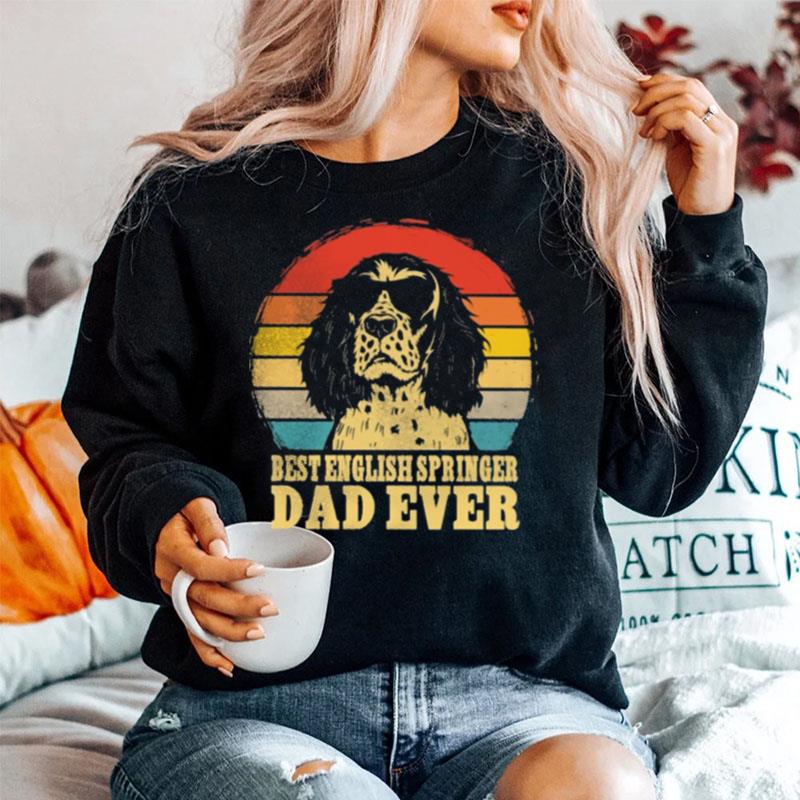 Best English Springer Dad Ever Sunset Retro Sweater