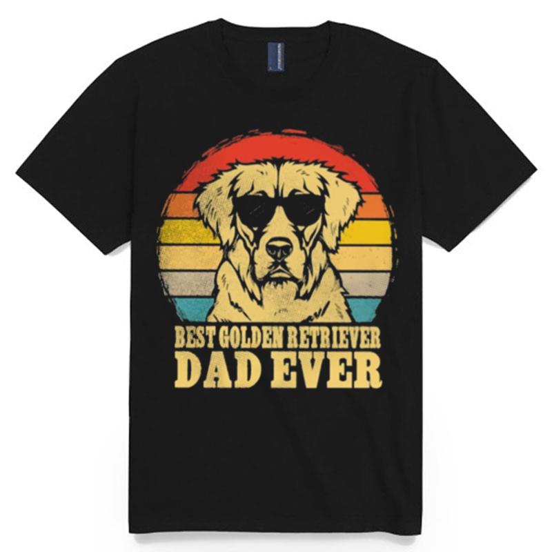 Best Golden Retriever Dad Ever Sunset Retro T-Shirt