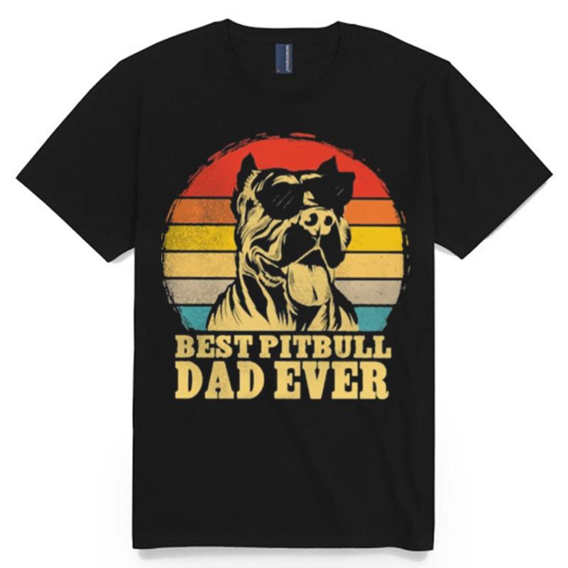 Best Pitbull Dad Ever Sunset Retro T-Shirt