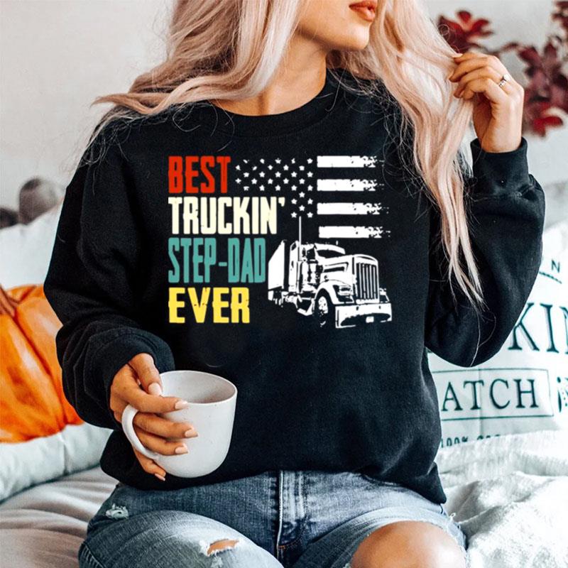 Best Truckin Step Dad Ever American Flag Sweater