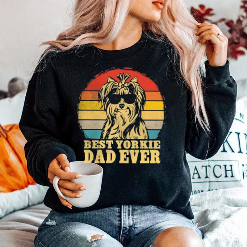 Best Yorkie Dad Ever Sunset Retro Sweater