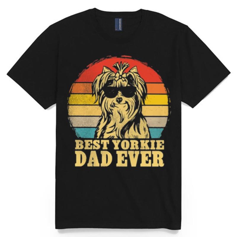 Best Yorkie Dad Ever Sunset Retro T-Shirt