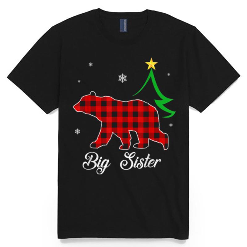 Big Sister Bear Red Plaid Christmas T-Shirt