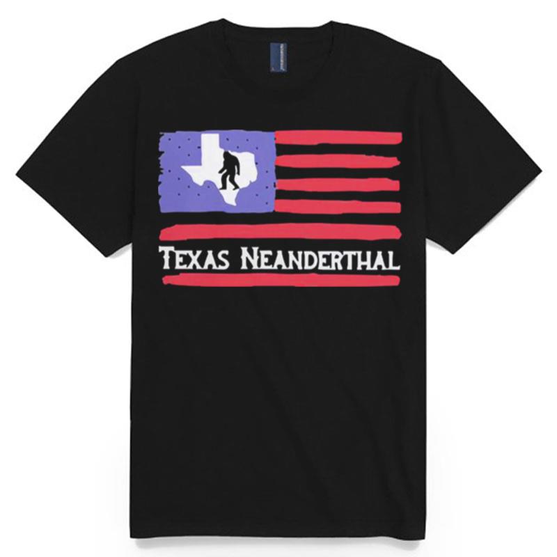 Bigfoot American Flag Texas Neanderthal T-Shirt