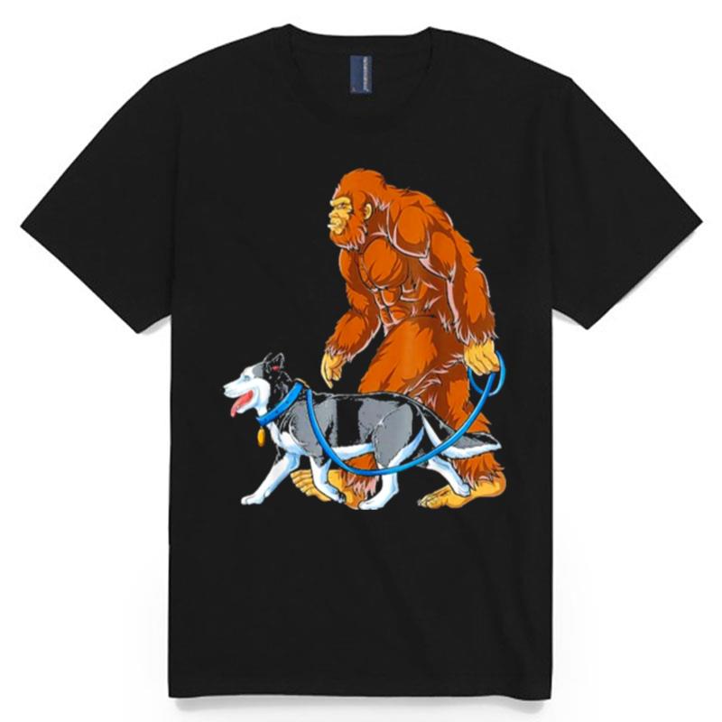 Bigfoot Dog Walk Siberian Husky T-Shirt