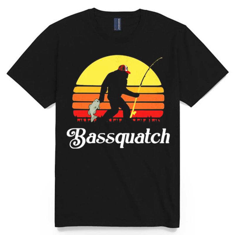 Bigfoot Fishing Bassquatch Sunset T-Shirt