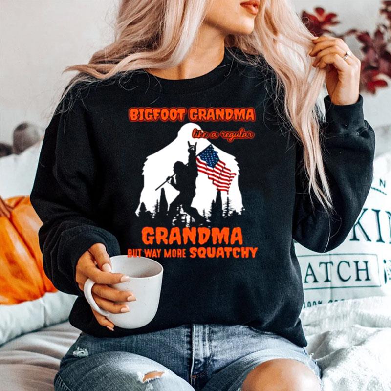 Bigfoot Grandma Like A Regular Grandma But Way More Squatchy American Flag Sweater